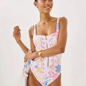 NWT Lilly Pulitzer Emil One-Piece Swimsuit Multi Barefoot Beachcomber Sz 12